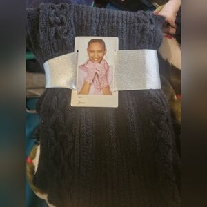 New York & Company Black Knit Scarf with Silver Bow